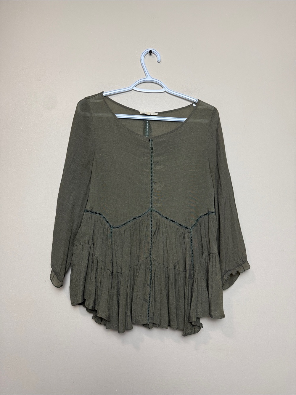 entro Olive Green Peasant Tunic Top size S